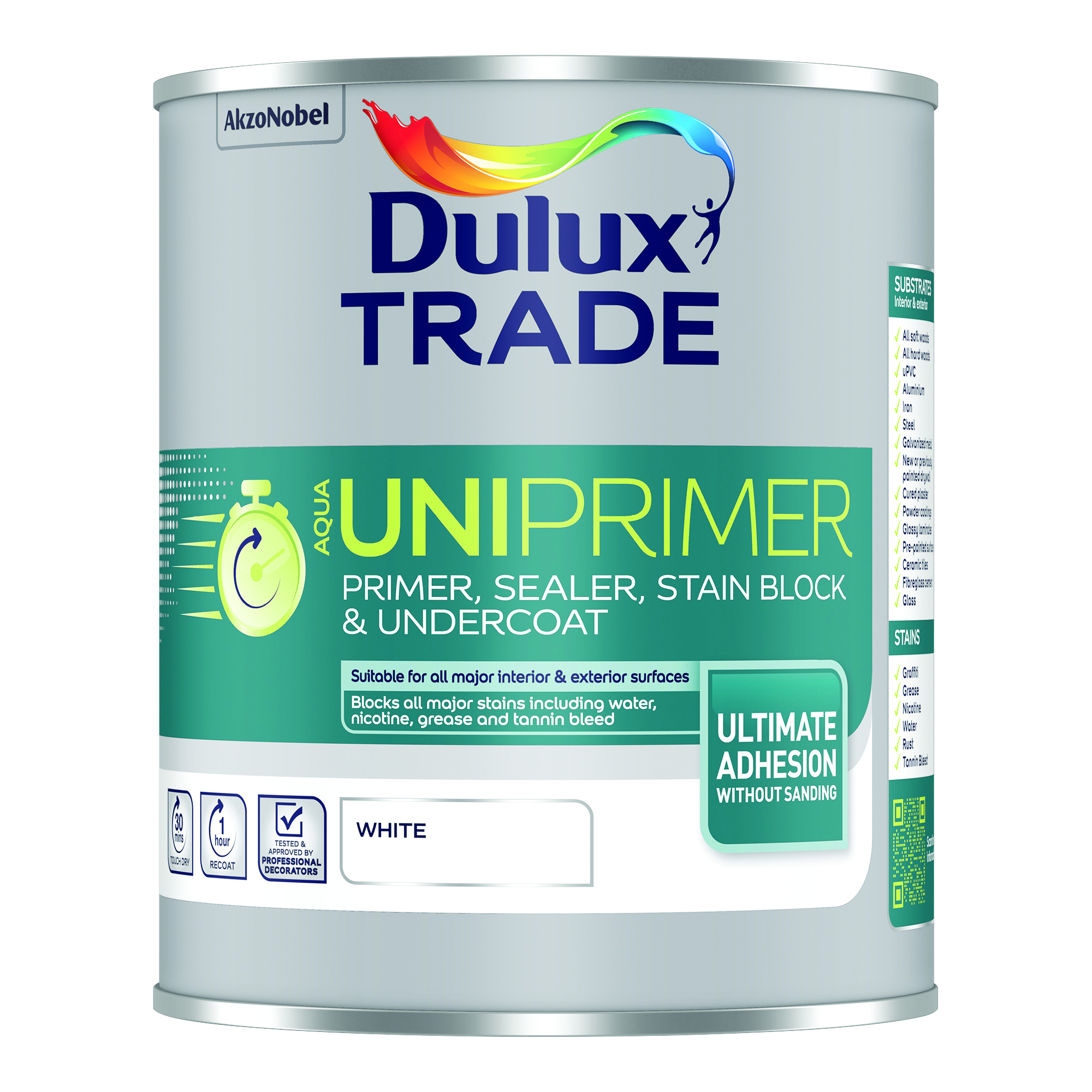 DULUX TRADE AQUA UNIPRIMER | WHITE - MULTI-SURFACE PRIMER & STAIN BLOCKER